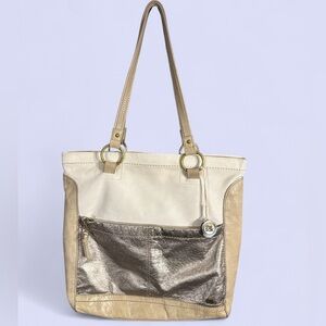 The Sak Leather Tote Bag Tan and Silver/Pewter